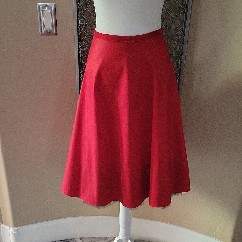 VINTAGE 50'S Style Veronique Young for W Full Midi Skirt w/ Black Hem Crinoline